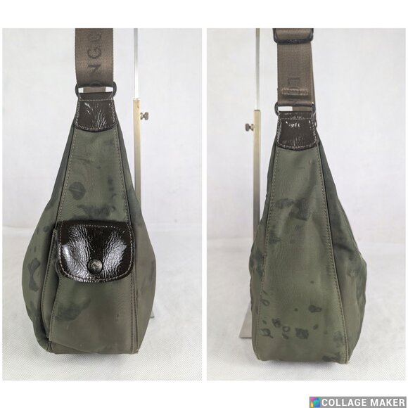 Share Authentic Longchamp Hobo Shoulder Bag Nylon/Leather Green Made in France - Picture 7 of 11